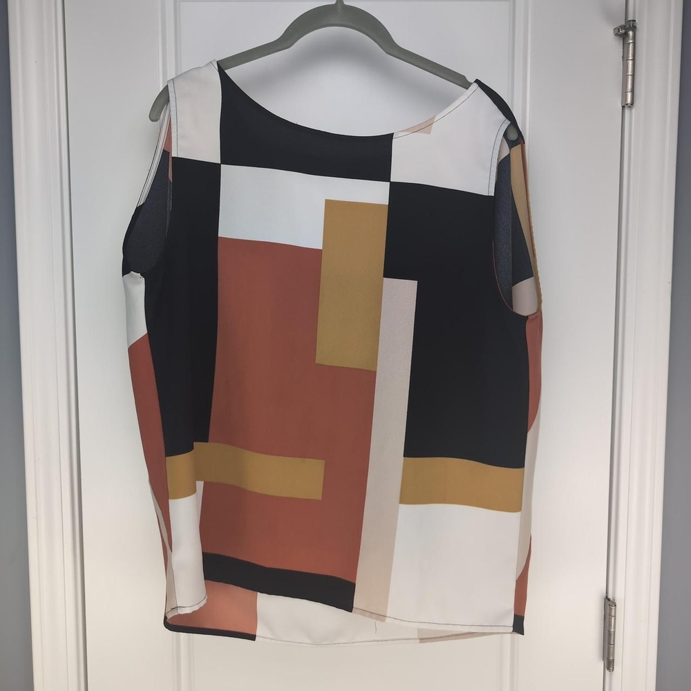 Ann Taylor Graphic Boxy Blouse White Black 3/4 Sleeve